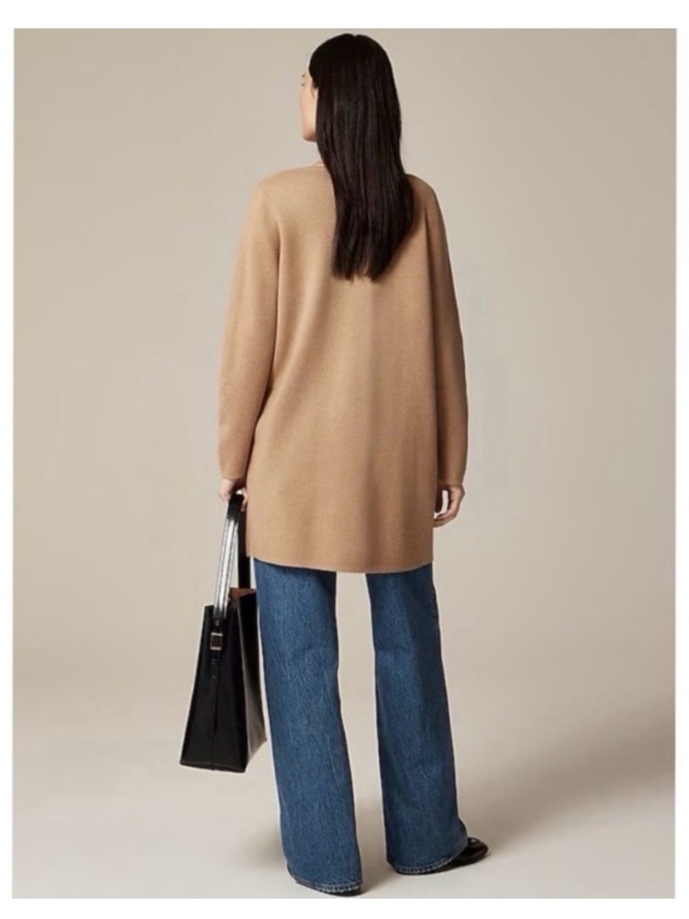 J.Crew Juliette Collarless Sweater Blazer Long Cardigan in Camel - Picture 3 of 7